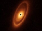 This image of the dusty debris disk surrounding the star Fomalhaut is from the James Webb Space Telescope. 