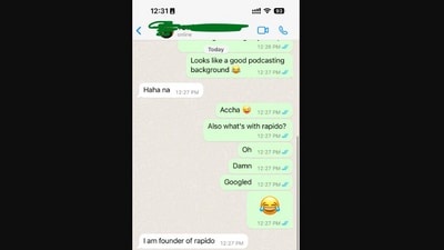 The LinkedIn user shared this WhatsApp chat and it shows his conversation with Rapido founder. (LinkedIn/@akashlal bathe)