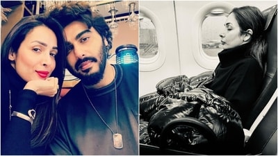 Earlier, Malaika had posted pictures from her and Arjun Kapoor's trip to Berlin. The couple shared selfies, photos of them enjoying scenic haunts, and some adorable moments. The collage shows a click of Arjun and Malaika enjoying inside an eatery joint in Berlin and Malaika chilling during their airplane ride. (Instagram) Earlier, Malaika had posted pictures from her and Arjun Kapoor's trip to Berlin. The couple shared selfies, photos of them enjoying scenic haunts, and some adorable moments. The collage shows a click of Arjun and Malaika enjoying inside an eatery joint in Berlin and Malaika chilling during their airplane ride. (Instagram)
