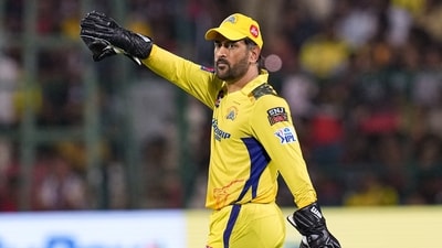 MS Dhoni during the IPL 2023 cricket match between Royal Challengers Bangalore and Chennai Super Kings, (PTI) MS Dhoni during the IPL 2023 cricket match between Royal Challengers Bangalore and Chennai Super Kings, (PTI)