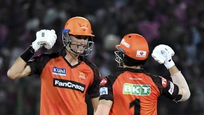 Jaipur: Sunrisers Hyderabad batters Abdul Samad and Marco Jansen celebrate after winning their IPL 2023 match (PTI) Jaipur: Sunrisers Hyderabad batters Abdul Samad and Marco Jansen celebrate after winning their IPL 2023 match (PTI)