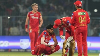 Punjab Kings bowler Arshdeep Singh with teammates after losing the IPL 2023 match against Kolkata Knight Riders at Eden Gardens (PTI) Punjab Kings bowler Arshdeep Singh with teammates after losing the IPL 2023 match against Kolkata Knight Riders at Eden Gardens (PTI)