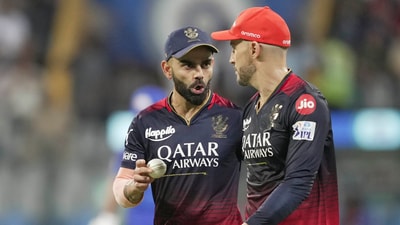 Virat Kohli and Faf du Plessis during the IPL 2023 match between Royal Challengers Bangalore and Mumbai Indians at Wankhede Stadium (PTI)