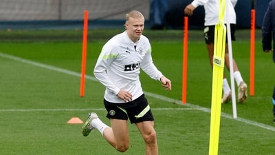 Manchester City's Erling Braut Haaland during training (Action Images via Reuters)