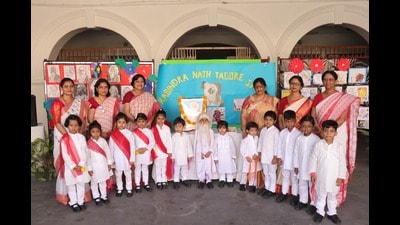 School students presenting a programme to mark the occasion at Jagat Taran Golden Jubilee School on Tuesday. (HT Photo) School students presenting a programme to mark the occasion at Jagat Taran Golden Jubilee School on Tuesday. (HT Photo)