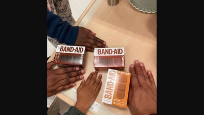 The image shared by Harsh Goenka shows Band-Aids of different skin tones. (Twitter/@hvgoenka)