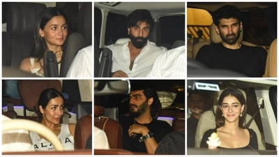 Alia Bhatt, Ranbir Kapoor, Aditya Roy Kapur, Ananya Panday, Arjun Kapoor and Malaika Arora at Karan Johar's house. (Varinder Chawla) Alia Bhatt, Ranbir Kapoor, Aditya Roy Kapur, Ananya Panday, Arjun Kapoor and Malaika Arora at Karan Johar's house. (Varinder Chawla)