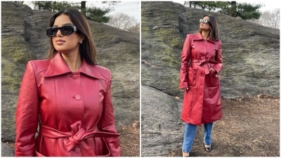 Harnaaz Sandhu, in a leather trench coat and denims, is ready to slay (Instagram/@harnaazsandhu_03) Harnaaz Sandhu, in a leather trench coat and denims, is ready to slay (Instagram/@harnaazsandhu_03)