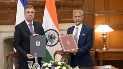 Israeli foreign minister Eli Cohen with his Indian counterpart S Jaishankar.
