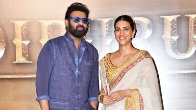 Prabhas with Kriti Sanon at the trailer launch for Adipurush. Prabhas with Kriti Sanon at the trailer launch for Adipurush.