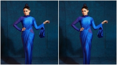 In transparent stilettos from the house of Steve Madden, Shamita wore her tresses into a top bun and decked up in smokey eyeshadow, black winged eyeliner, black kohl, mascara-laden eyelashes, drawn eyebrows, contoured cheeks and a shade of nude lipstick. (Instagram/@shamitashetty_official) In transparent stilettos from the house of Steve Madden, Shamita wore her tresses into a top bun and decked up in smokey eyeshadow, black winged eyeliner, black kohl, mascara-laden eyelashes, drawn eyebrows, contoured cheeks and a shade of nude lipstick. (Instagram/@shamitashetty_official)