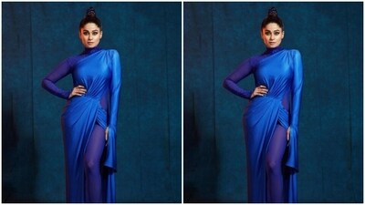 Shamita played muse to fashion designer Namrata Joshipura and picked the stunning blue ensemble from the shelves of the designer. (Instagram/@shamitashetty_official) Shamita played muse to fashion designer Namrata Joshipura and picked the stunning blue ensemble from the shelves of the designer. (Instagram/@shamitashetty_official)