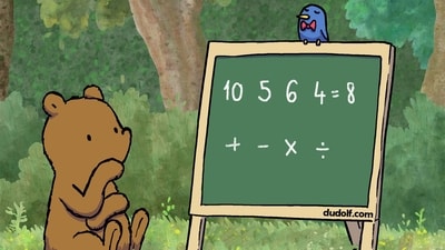 Viral Brain Teaser: The picture shows a maths puzzle. You need to help the bear solve it using three out of four symbols on the board. (Facebook/@thedudolf) Viral Brain Teaser: The picture shows a maths puzzle. You need to help the bear solve it using three out of four symbols on the board. (Facebook/@thedudolf)