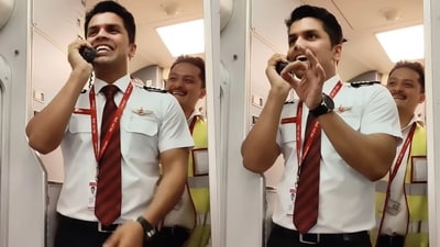 SpiceJet pilot Mohit Teotia welcoming the passengers aboard a Bangkok-bound flight. (Instagram/@poeticpilot_) SpiceJet pilot Mohit Teotia welcoming the passengers aboard a Bangkok-bound flight. (Instagram/@poeticpilot_)