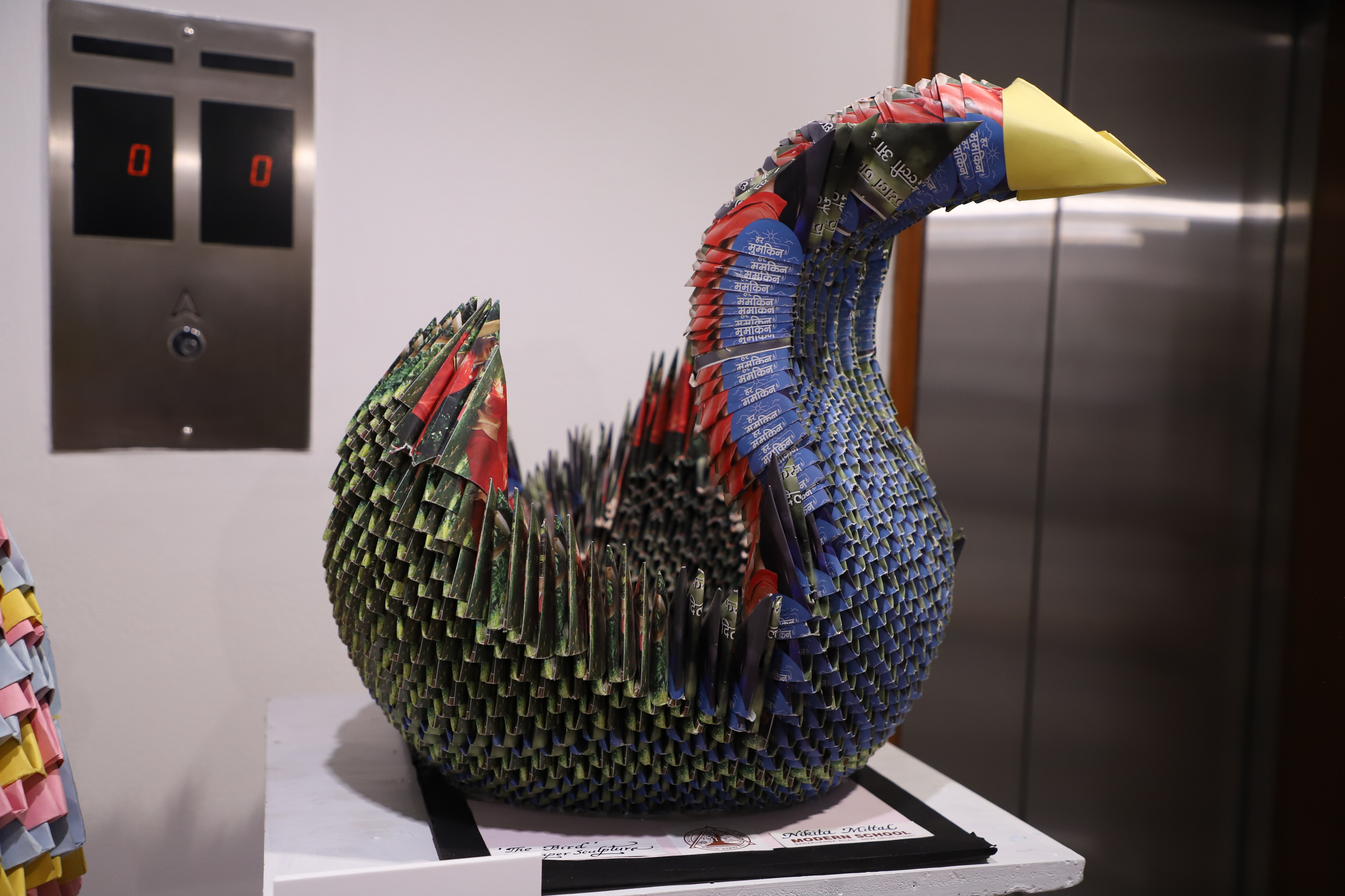 A glass bird made by the students of Modern School, Barakhamba Road. A glass bird made by the students of Modern School, Barakhamba Road.