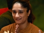 Wrestler Vinesh Phogat during their ongoing protest against the alleged sexual harassment of players by WFI chief Brij Bhushan Sharan Singh at Jantar Mantar in New Delhi on Wednesday. Wrestler Vinesh Phogat during their ongoing protest against the alleged sexual harassment of players by WFI chief Brij Bhushan Sharan Singh at Jantar Mantar in New Delhi on Wednesday.