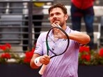 Switzerland's Stanislas Wawrinka celebrates winning his round of 128 match against Belarus' Ilya Ivashka 