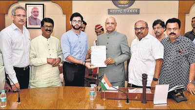 “There is also a gravel scam, wherein people are close to the chief minister. And due to the scam, the cost of gravel increased from  ₹300 per ton to  ₹600 per ton. We have given all details to the Governor and asked him to direct an inquiry from the Lokayukta,” Aaditya said. (HT PHOTO)