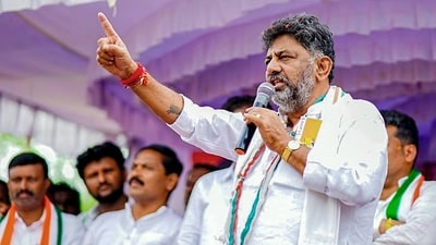 Karnataka Congress Chief DK Shivakumar addressing a public meeting ahead of the state Assembly elections, at Kunigal, in Tumakuru on Saturday. (ANI) Karnataka Congress Chief DK Shivakumar addressing a public meeting ahead of the state Assembly elections, at Kunigal, in Tumakuru on Saturday. (ANI)