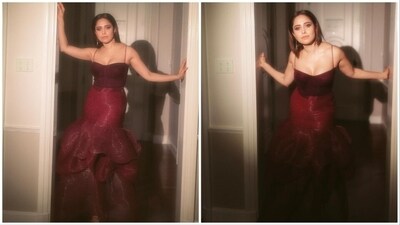 Nushrratt Bharuccha often makes headlines for not just her films but also her sartorial fashion picks. She once again dropped jaws in her drop-dead gorgeous avatar in maroon separates. (Instagram/@nushrrattbharuccha) Nushrratt Bharuccha often makes headlines for not just her films but also her sartorial fashion picks. She once again dropped jaws in her drop-dead gorgeous avatar in maroon separates. (Instagram/@nushrrattbharuccha)