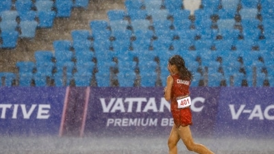 Cambodia's Bou Samnang in action during the women's 5000m final (REUTERS)