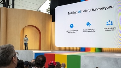 Sundar Pichai, chief executive officer of Alphabet Inc., during the Google I/O Developers Conference in Mountain View, California, US, on Wednesday, May 10, 2023. (Bloomberg) Sundar Pichai, chief executive officer of Alphabet Inc., during the Google I/O Developers Conference in Mountain View, California, US, on Wednesday, May 10, 2023. (Bloomberg)
