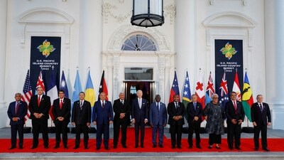US President Joe Biden poses with leaders from the US- Pacific Island Country Summit. (Reuters)