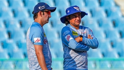 Lucknow: Gautam Gambhir and Vijay Dahiya during LSG's practice session on the eve of IPL 2023 cricket match between Lucknow Super Giants and Chennai Super Kings, at Bharat Ratna Shri Atal Bihari Vajpayee Ekana Cricket Stadium, in Lucknow, Tuesday, May 2, 2023. (PTI Photo/Atul Yadav)  (PTI05_02_2023_000264A) (PTI)
