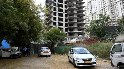 The Noida authority sealed a residential tower in March after the realtor failed to clear dues. (Sunil Ghosh/HT Photo)