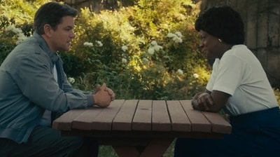 Matt Damon and Viola Davis in a still from Air. Matt Damon and Viola Davis in a still from Air.