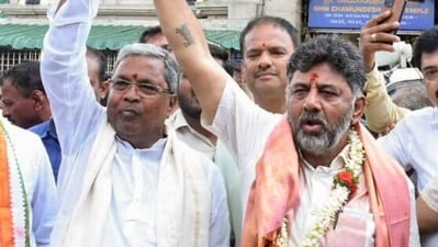 Karnataka Congress chief DK Shivakumar along with Leader of the Opposition of the Karnataka Legislative Assembly and former state Chief Minister Siddaramaiah. (ANI) Karnataka Congress chief DK Shivakumar along with Leader of the Opposition of the Karnataka Legislative Assembly and former state Chief Minister Siddaramaiah. (ANI)