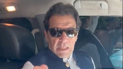 Former Pakistan Prime Minister Imran Khan gestures in a video statement, at an unknown location in Pakistan, in this screen grab obtained from a social media video. (Twitter / Imran Khan)