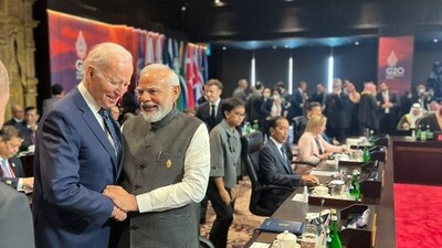 PM Modi, Joe Biden interact during the G20 Summit in Bali. (Twitter/PMO) PM Modi, Joe Biden interact during the G20 Summit in Bali. (Twitter/PMO)