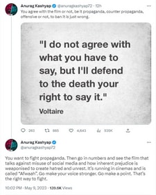 Here's what Anurag Kashyap tweeted after The Kerala Story was banned in West Bengal. Here's what Anurag Kashyap tweeted after The Kerala Story was banned in West Bengal.