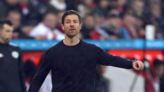 Soccer Football - Bundesliga - Bayer Leverkusen v FC Cologne - BayArena, Leverkusen, Germany - May 5, 2023 Bayer Leverkusen coach Xabi Alonso reacts REUTERS/Thilo Schmuelgen DFL REGULATIONS PROHIBIT ANY USE OF PHOTOGRAPHS AS IMAGE SEQUENCES AND/OR QUASI-VIDEO.(REUTERS)