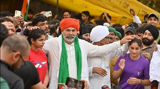 Top wrestlers have been sitting at New Delhi’s Jantar Mantar demanding that Singh be arrested. (ANI)