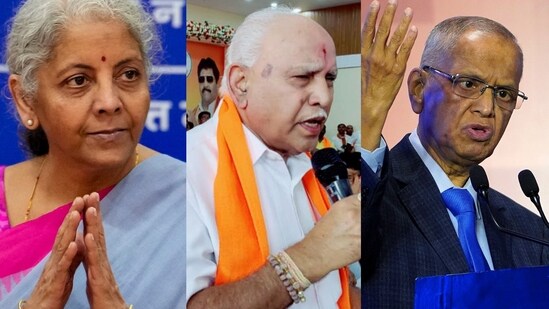 Finance Minister Nirmala Sitharaman, ex-Karnataka CM B S Yediyurappa, Infosys co-founder N R Narayana Murthy . (File)