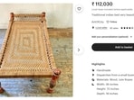 A US-based e-commerce platform sells a humble charpai for over <span class='webrupee'>₹</span>1 lakh. A US-based e-commerce platform sells a humble charpai for over <span class='webrupee'>₹</span>1 lakh.