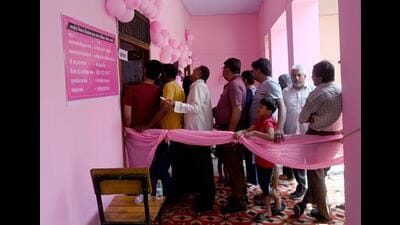 A pink polling booth at Noida. (Sunil Ghosh/ HT Photo) A pink polling booth at Noida. (Sunil Ghosh/ HT Photo)