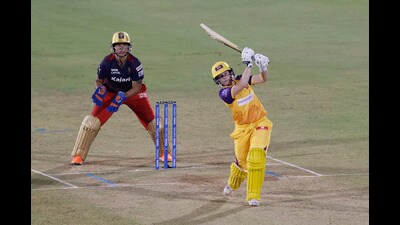 Alyssa Healy of UP Warriorz plays a shot during match eight of the Women’s Premier League between the the Royal Challengers Bangalore and the UP Warriorz held at the Brabourne Stadium, Mumbai, March 10, 2023 (SPORTZPICS)