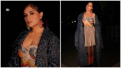 Richa Chadha wore a corset-inspired ruffled multi-colour midi dress and paired it with a printed oversized cape. (Instagram/@therichachadha) Richa Chadha wore a corset-inspired ruffled multi-colour midi dress and paired it with a printed oversized cape. (Instagram/@therichachadha)