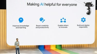 CEO Sundar Pichai at the Google I/O Developers Conference in Mountain View, California, US, on Wednesday, May 10, 2023. (Bloomberg) CEO Sundar Pichai at the Google I/O Developers Conference in Mountain View, California, US, on Wednesday, May 10, 2023. (Bloomberg)