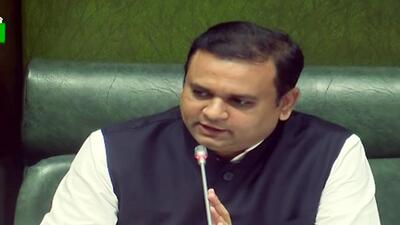 Mumbai, July 03 (ANI): Newly-elected Maharashtra Assembly Speaker Rahul Narwekar speaks during a special session of the State Legislative Assembly, in Mumbai on Sunday. (ANI Photo) (ANI) Mumbai, July 03 (ANI): Newly-elected Maharashtra Assembly Speaker Rahul Narwekar speaks during a special session of the State Legislative Assembly, in Mumbai on Sunday. (ANI Photo) (ANI)