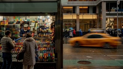 A newsstand across the street from an office building at 1330 Avenue of Americas in New York, US, on Sunday, April 30, 2023. With large institutional buyers pulling back on deals, high-net-worth families and little-known developers are bargain-hunting for Manhattan office buildings. Photographer: Amir Hamja/Bloomberg (Bloomberg) A newsstand across the street from an office building at 1330 Avenue of Americas in New York, US, on Sunday, April 30, 2023. With large institutional buyers pulling back on deals, high-net-worth families and little-known developers are bargain-hunting for Manhattan office buildings. Photographer: Amir Hamja/Bloomberg (Bloomberg)