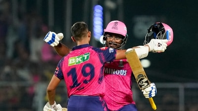 Rajasthan Royals batters Yashasvi Jaiswal and Sanju Samson after winning the IPL 2023 match against Kolkata Knight Riders (PTI) Rajasthan Royals batters Yashasvi Jaiswal and Sanju Samson after winning the IPL 2023 match against Kolkata Knight Riders (PTI)