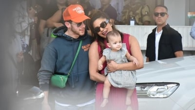 Priyanka Chopra, Nick Jonas with daughter Malti Marie Chopra Jonas at Mumbai airport in March. (File Photo) Priyanka Chopra, Nick Jonas with daughter Malti Marie Chopra Jonas at Mumbai airport in March. (File Photo)
