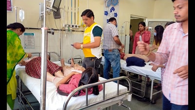 Students of a private school, hospitalised after a gas leakage incident took place in a factory near to the school in Rupnagar district of Punjab on Thursday. (ANI Photo)