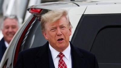 FILE PHOTO: Former U.S. President and Republican presidential candidate Donald Trump reacts after arriving at Aberdeen International Airport (REUTERS)