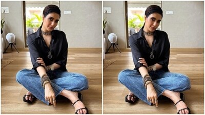 Karishma's recent favourite in her home is the wooden flooring, and that’s where she chose to pose for her midweek photoshoot. (Instagram/@karishmaktanna) Karishma's recent favourite in her home is the wooden flooring, and that’s where she chose to pose for her midweek photoshoot. (Instagram/@karishmaktanna)