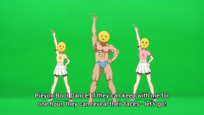 Oshi no Ko episode 5 had everything viewers could hope for, from Aqua's participation in a dating show to the hilarious and unexpected appearance of Pieyon, a masked strength-training YouTuber. (Doga Kobo) Oshi no Ko episode 5 had everything viewers could hope for, from Aqua's participation in a dating show to the hilarious and unexpected appearance of Pieyon, a masked strength-training YouTuber. (Doga Kobo)